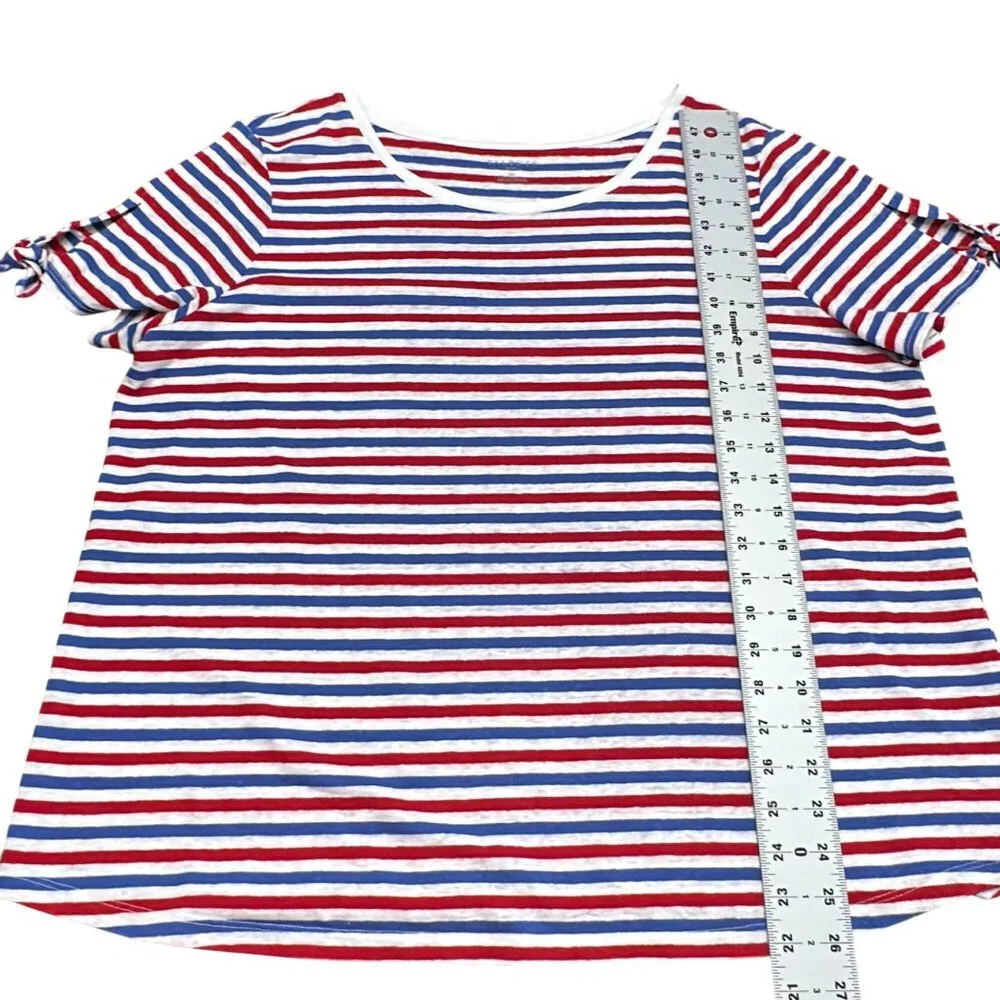 Talbots Shirt Size 2X Red White Blue Patriotic USA Linen Blend Stripe Top Tee - Picture 9 of 10
